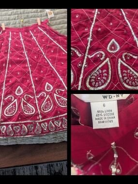 WD.NY Fuchsia Red A-Line Skirt with Silver Embellishment